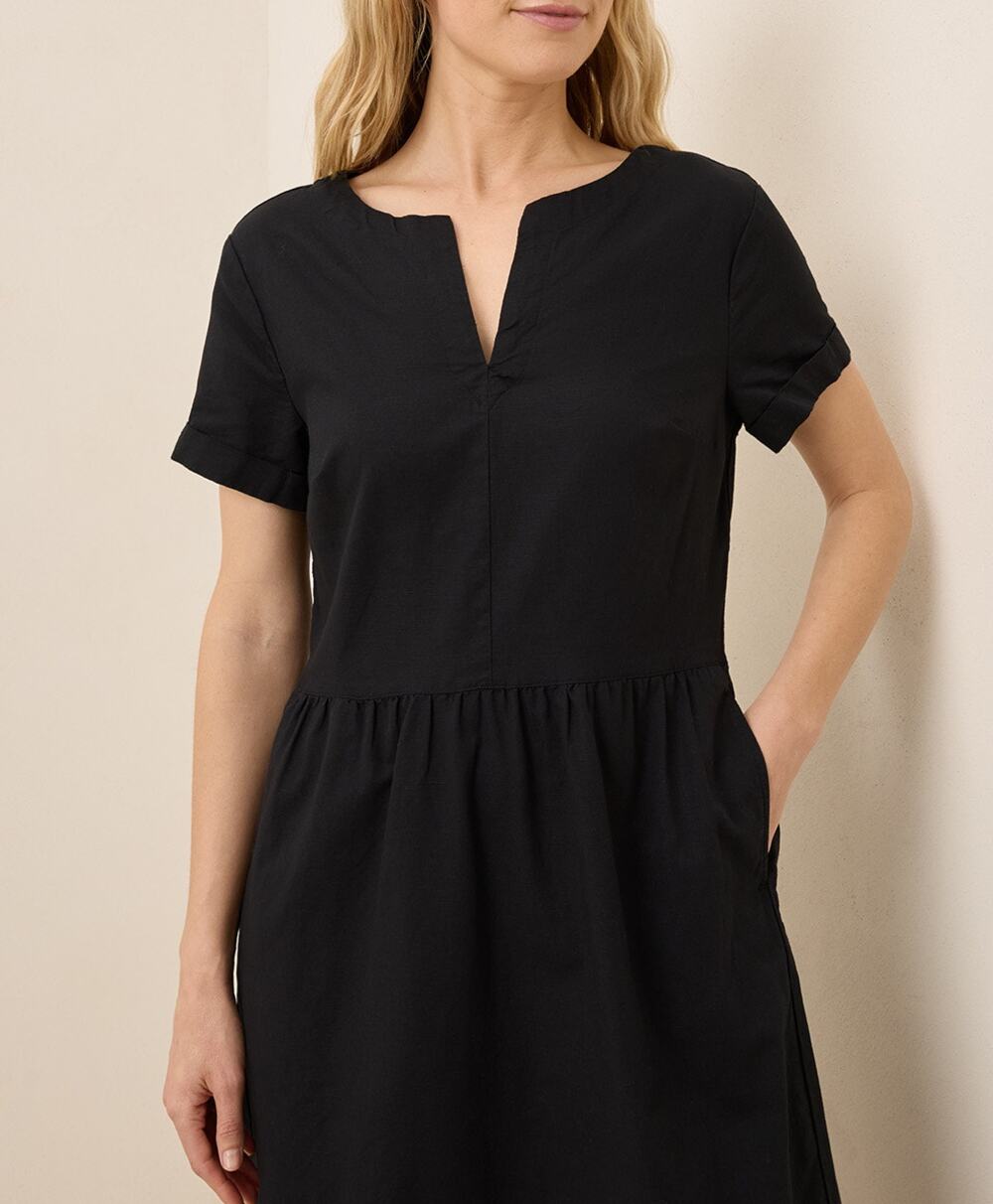 NWOT Pact Linen Blend Midi Dress Womens Sz Medium Black Organic Cotton